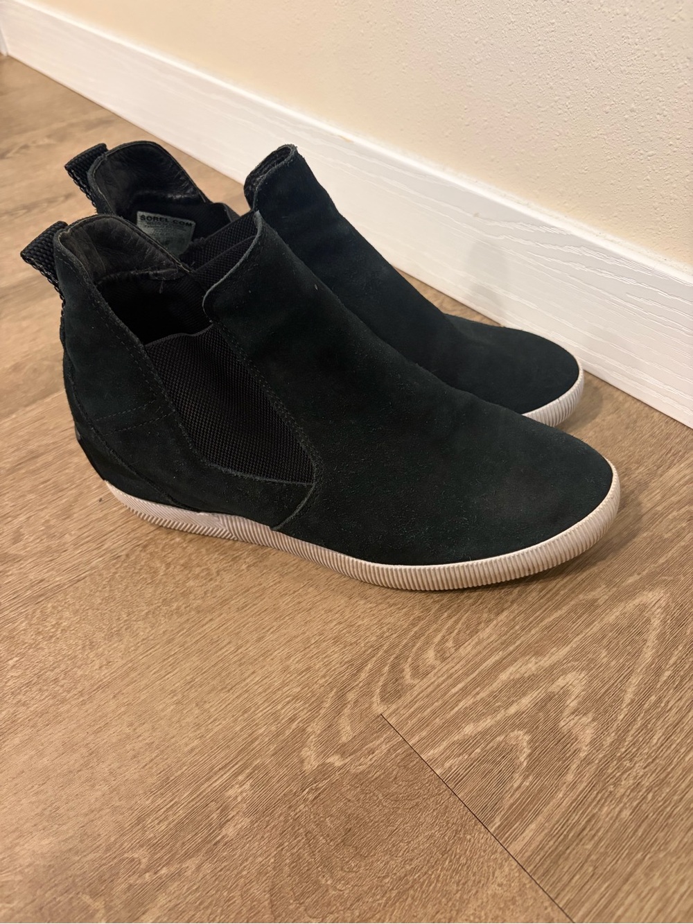 Sorel Women's Black Suede Ankle Wedge Sneakers